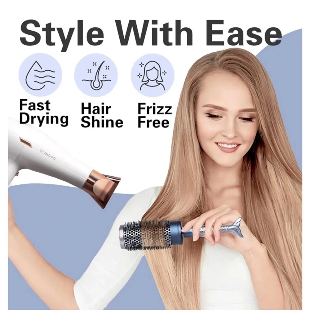 NEW Round Blowout Brush 2.4 inch Barrel Fishtail Ergonomic Handle ceramic